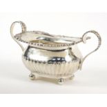 William Hutton & Sons, Edwardian silver twin handled sugar bowl, London 1905, 18cm wide, 213g :