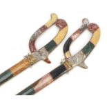 Pair of Middle Eastern hardstone mounted swords, each 58.5cm in length : For Further Condition