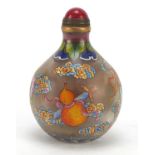 Chinese glass snuff bottle hand painted with Daoist emblems, character marks to the base, 8cm high :