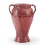 Baron Barnstaple baluster three handled vase incised Watch and Ray, 21cm high : For Further