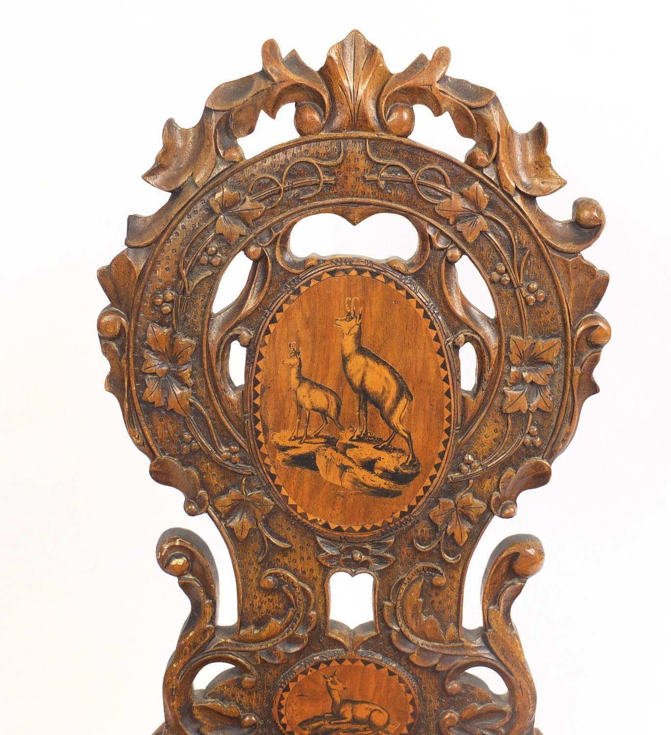 Continental hall chair inlaid with deer, 90cm high : For Further Condition Reports Please Visit - Image 5 of 6
