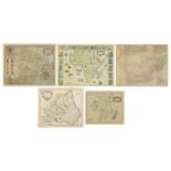 Five hand coloured maps including Worcestershire by Robert Morden, Devonshire and South Africa, four