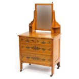 Painted satinwood dressing table with mirrored back and four drawers, 135cm H x 75cm W x 48cm D :