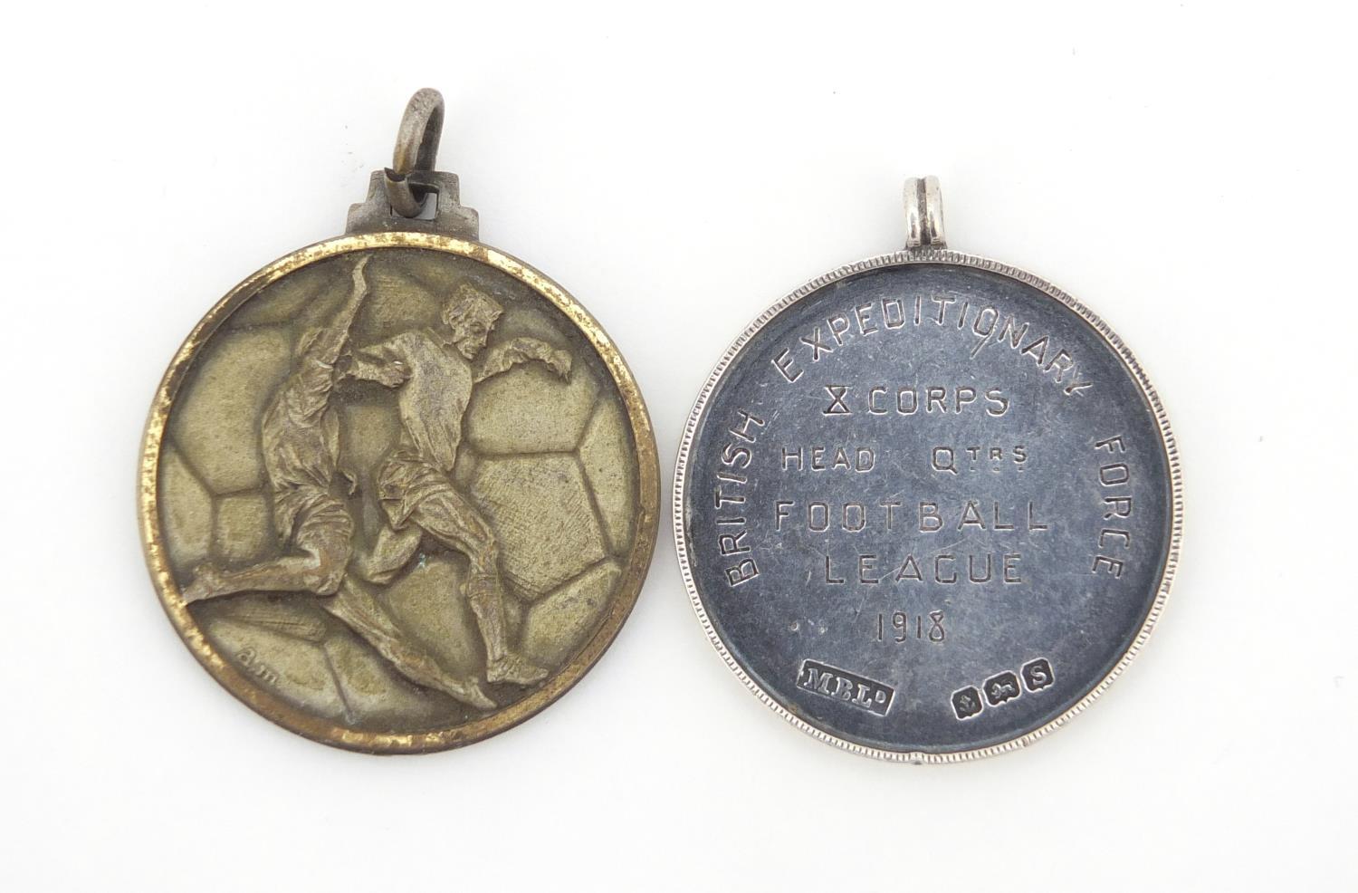 George V silver football medal and one other, the silver example inscribed Expeditionary Force and
