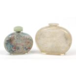 Two large Chinese glass snuff bottles including one with stopper decorated with children, the