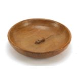 Robert Mouseman Thompson adzed oak fruit bowl carved with a signature mouse, 29cm in diameter :