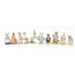 Ten Royal Albert Beatrix Potter figures comprising Mrs Rabbit and Bunnies, Peter Rabbit, Mrs