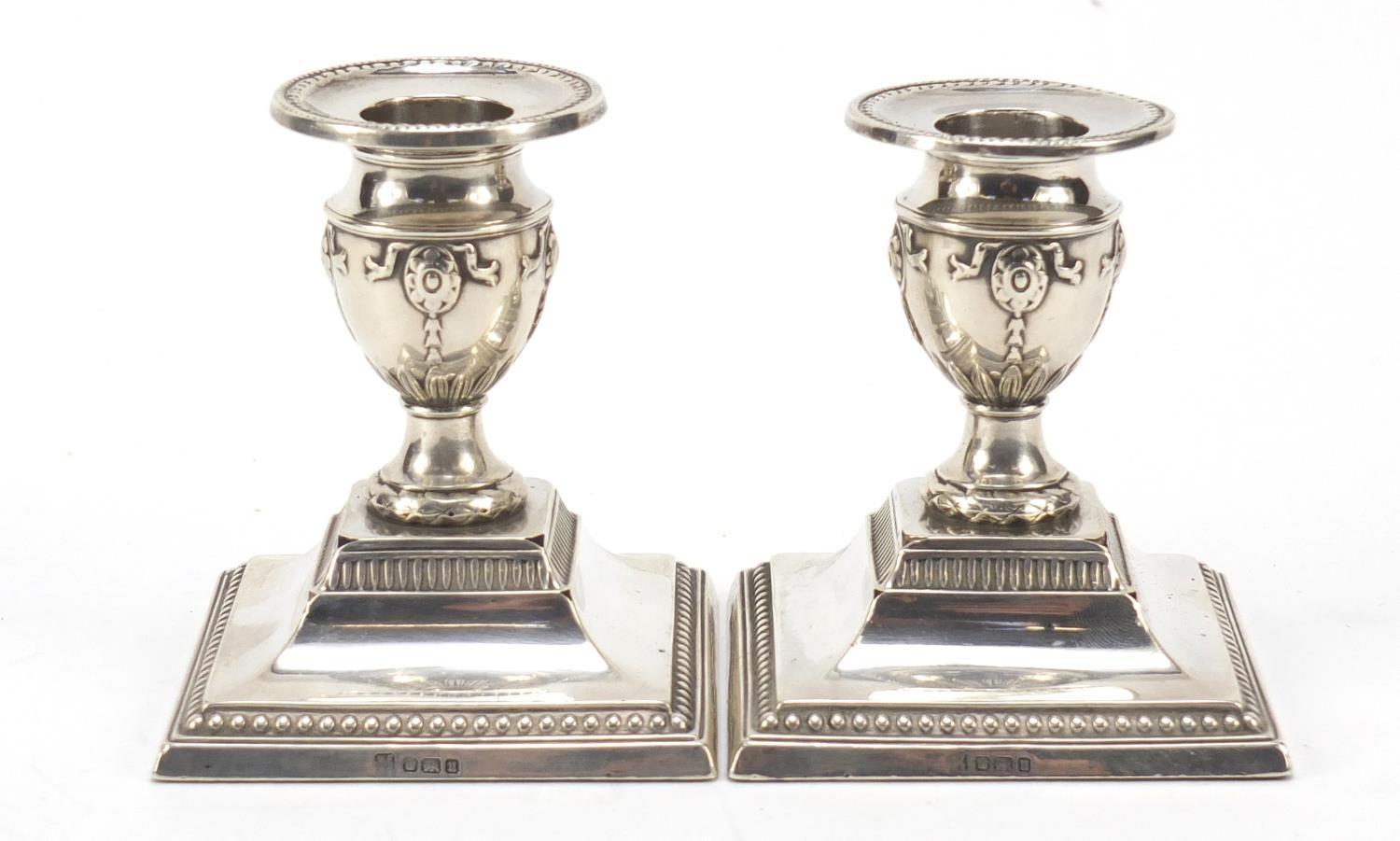 Fordham & Faulkner, pair of Edward VII silver dwarf candlesticks, Sheffield 1912, 8.5cm high, 346.0g - Image 3 of 8