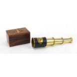 Marine three draw brass telescope with case, 7cm wide when closed : For Further Condition Reports