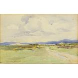 Dorothy Brown - Lossiemouth landscape, signed watercolour, mounted, framed and glazed, 26.5cm x 17cm