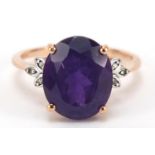 9ct gold amethyst and diamond ring, size L, 3.0g : For Further Condition Reports Please Visit Our