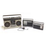Three vintage radios including a Hitachi Ghetto Blaster : For Further Condition Reports Please Visit