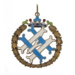 Russian silver gilt and enamel wreath pendant, impressed marks to the suspension loop, 5.5cm in