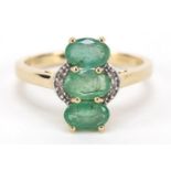 9ct gold emerald and diamond ring, size L, 2.3g : For Further Condition Reports Please Visit Our