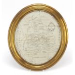 George III New Lady's magazine oval map of England and Wales for silk working, housed in a period