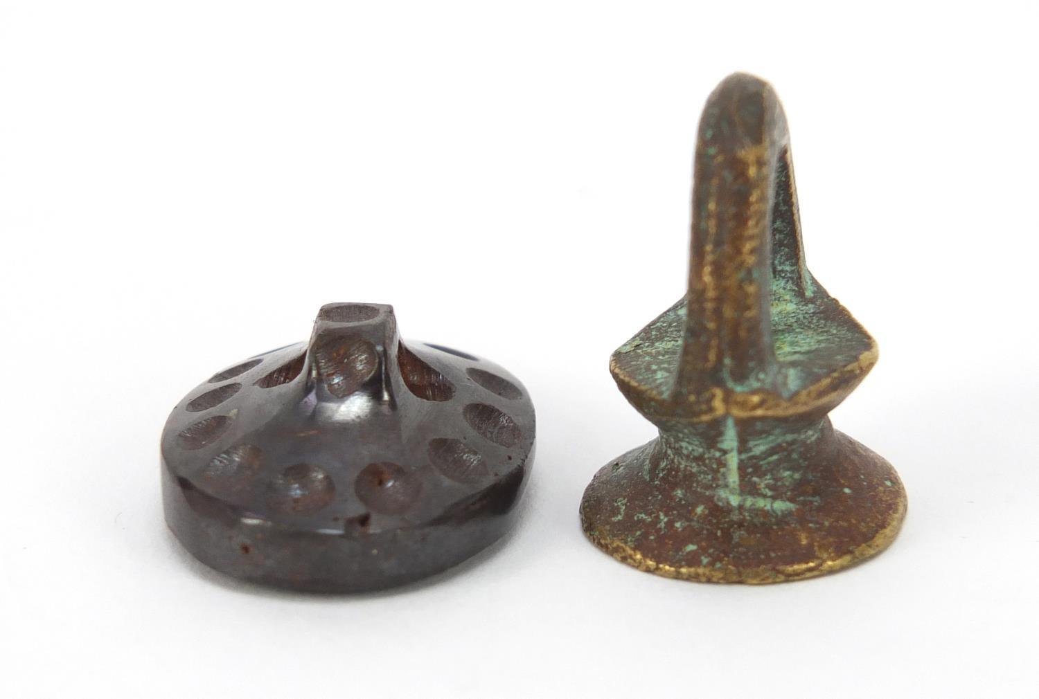 Two intaglio seals including a bronze example, the largest 2.5cm high : For Further Condition - Image 2 of 6