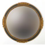 Circular ornate partially gilt framed wall mirror with bevel edge, 45cm in diameter : For Further