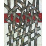 Abstract composition, geometric shapes, oil on board, framed, 59.5cm x 49.5cm : For Further