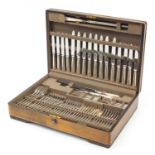 1920's Mappin & Webb oak cased eight place canteen of silver plated cutlery, 48cm wide : For Further