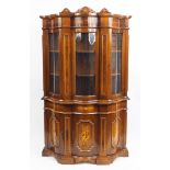 Italian marquetry serpentine display cabinet, 200cm H x 125cm W x 42cm D : For Further Condition