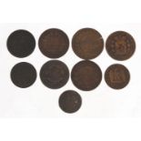 Nine 19th century foreign coins, the largest 3cm in diameter : For Further Condition Reports