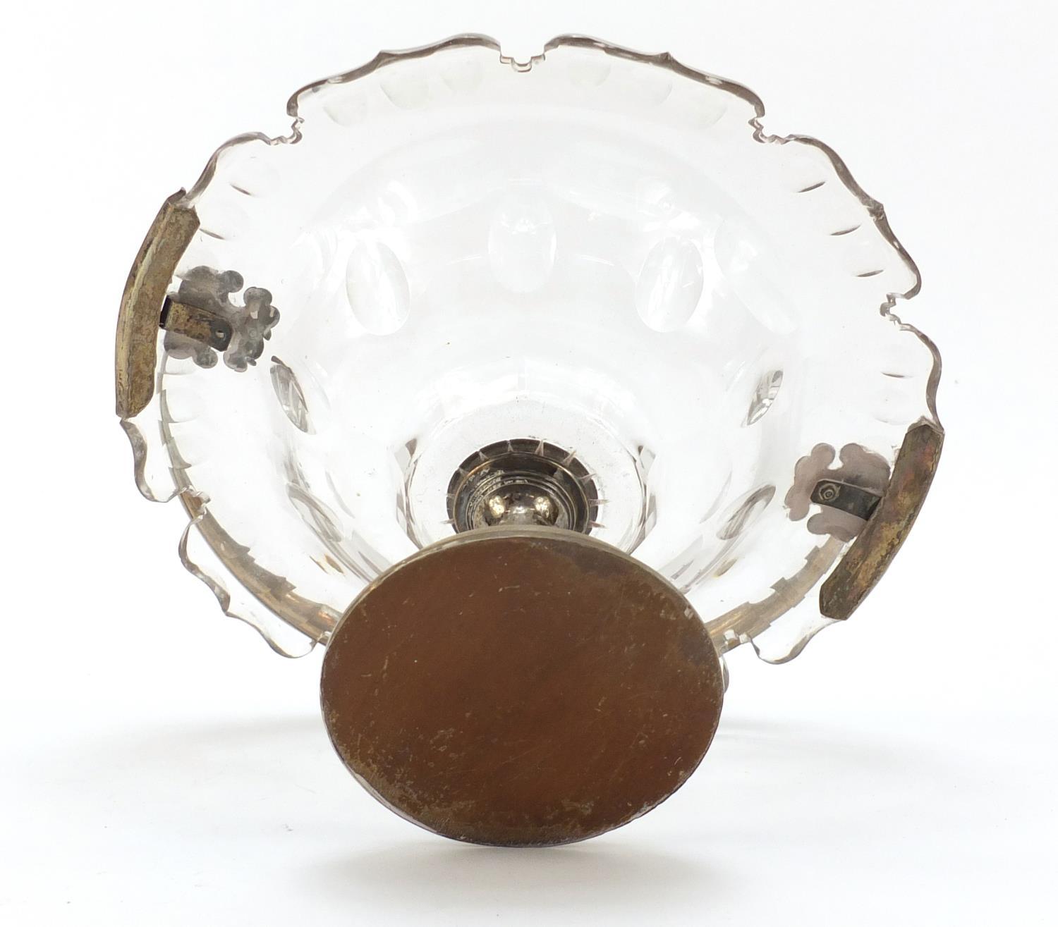 19th century French cut glass baskey with silver swing handle and pedestal, 28cm in diameter : For - Image 7 of 8