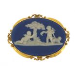 9ct gold mounted Wedgwood Jasperware brooch depicting Putti, 5.5cm in length, 13.0g : For Further