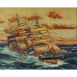 Clipper ship, Callo in the South Pacific, oil on board, inscribed verso, mounted and framed, 63cm