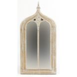 Limed oak Gothic design mirror, 109cm high x 52cm wide : For Further Condition Reports Please