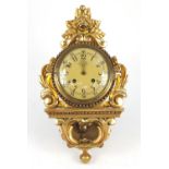 Ornate gilt wood cartel type clock with Arabic numerals, 49cm high : For Further Condition Reports