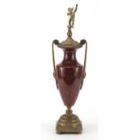 Classical bronzed centrepiece with porcelain body and Putti finial, 51.5cm high : For Further