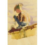 Pierre Poika - Young boy turned away, Finnish watercolour, signed and dated, mounted, framed and
