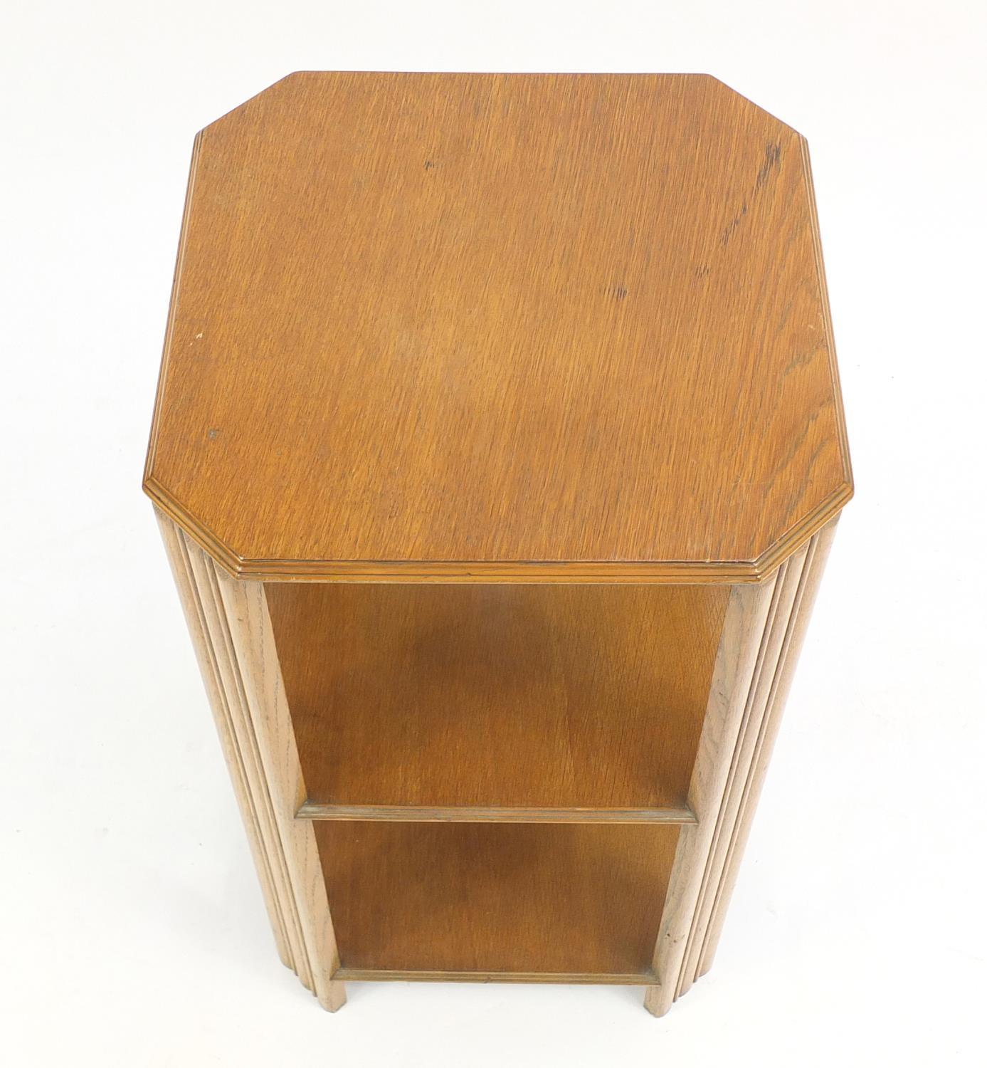 Art Deco oak three tier stand with canted corners, 73cm H x 39cm W x 39cm D : For Further - Image 3 of 4