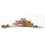 Eight vintage Matchbox die cast vehicles with boxes comprising numbers, 32, 53, 53, 54, 63, 65, 66