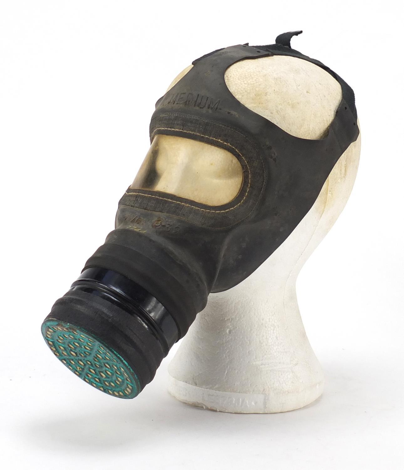 British military World War II leather flying helmet and gas mask with box : For Further Condition - Image 16 of 22