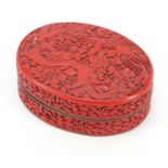 Good Chinese cinnabar lacquer box and cover carved with a dragon and phoenix amongst flowers, 12.5cm