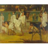 Manner of Alberto Rossi - Classical robed figures, Impressionist oil on board, framed, 75cm x 59.5cm
