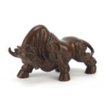 Japanese patinated bronze bull, impressed marks to the base, 7.5cm in length : For Further Condition