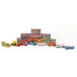 Eight vintage Matchbox Superfast die cast vehicles comprising numbers 1, 2, 4, 5, 8, 14, 29 and 34 :