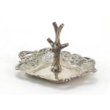 Unmarked silver ring tree with pierced tray, 7cm high, 46.2g : For Further Condition Reports