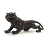 Large Japanese patinated bronze tiger, 31cm in length : For Further Condition Reports Please Visit