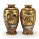 Pair of Japanese Satsuma pottery vases hand painted with one thousand faces, character marks to