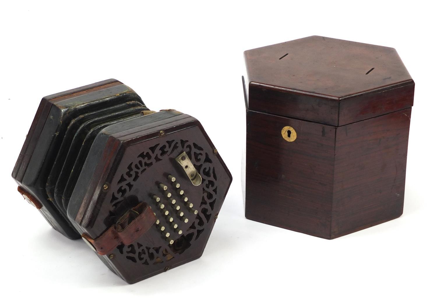 Victorian rosewood 49 button concertina with rosewood case : For Further Condition Reports Please