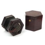 Victorian rosewood 49 button concertina with rosewood case : For Further Condition Reports Please