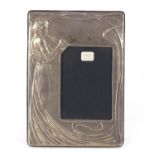 Rectangular silver easel photo frame embossed with an Art Nouveau female, PJP Birmingham 1990,