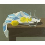 Claude Dupont-Gomont 1991 - Le Torchon Raye, still life oil on canvas, inscribed verso, framed, 45.