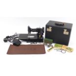 Vintage Singer black enamel sewing machine model 222K with case : For Further Condition Reports