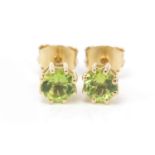 Pair of 9ct gold peridot stud earrings, 5mm in diameter, 1.0g : For Further Condition Reports Please