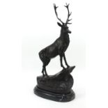 Large patinated bronze stag raised on a stepped marble base, 74cm high : For Further Condition