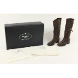 Pair of Prada brown suede boots with box, size 36 : For Further Condition Reports Please Visit Our